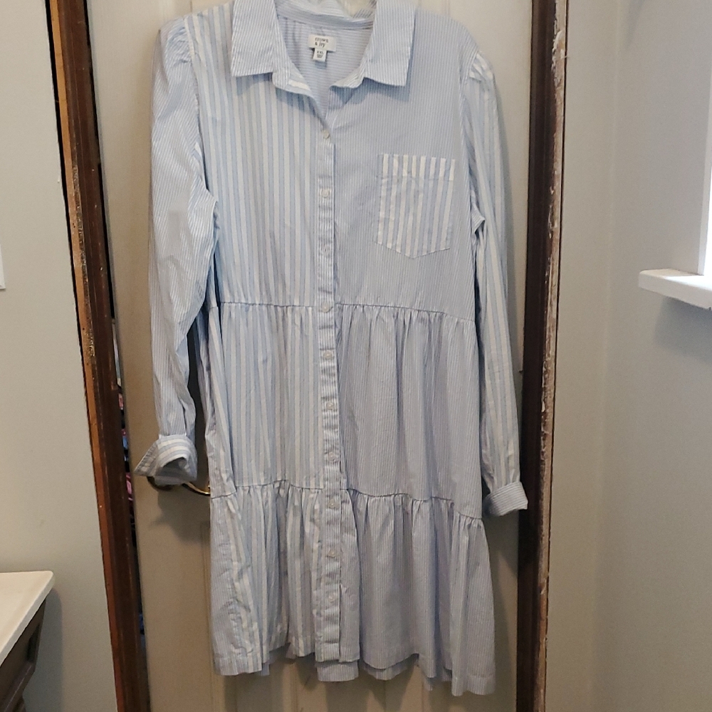 Crown & Ivy Light Blue Striped Casual Dress